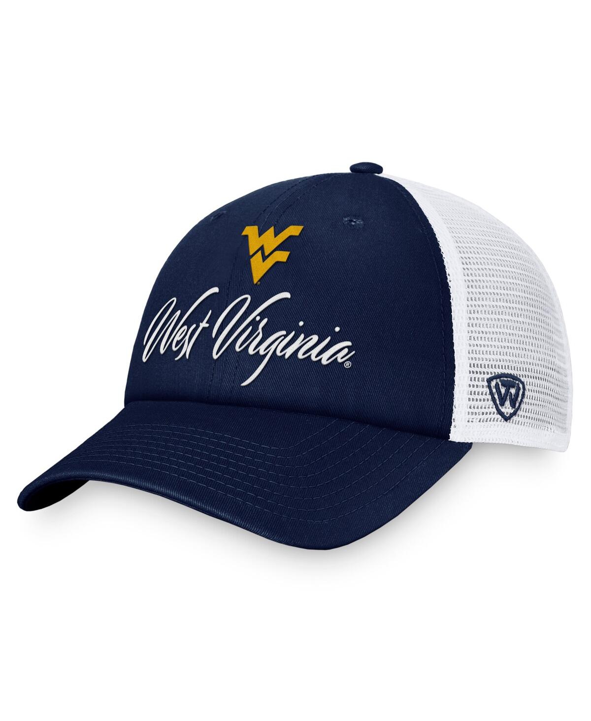 Top Of The World Women's  Navy, White West Virginia Mountaineers Charm Trucker Adjustable Hat In Navy,white