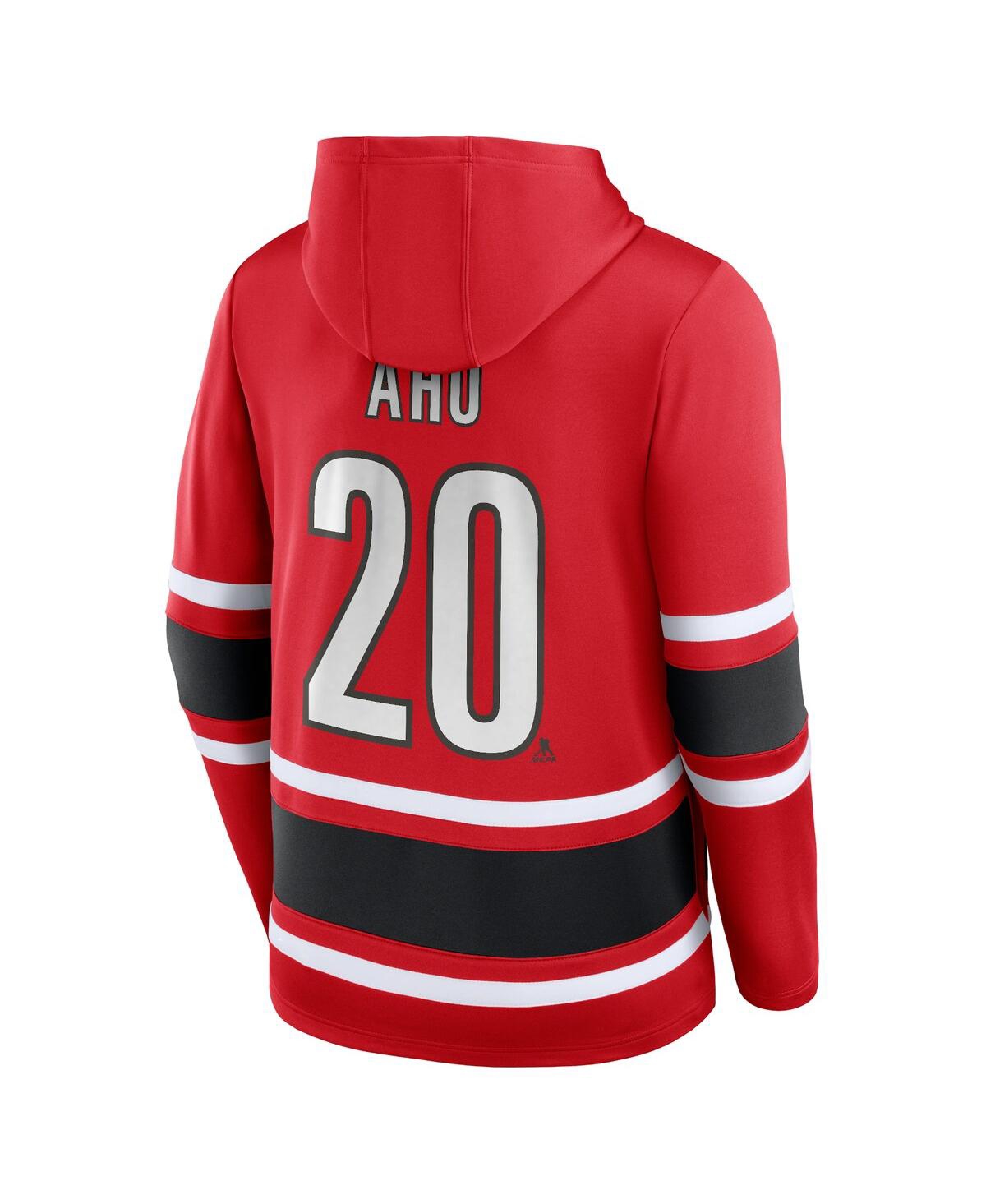 Men's Fanatics Sebastian AhoCarolina Hurricanes Name and Number Lace-Up Pullover Hoodie - Red