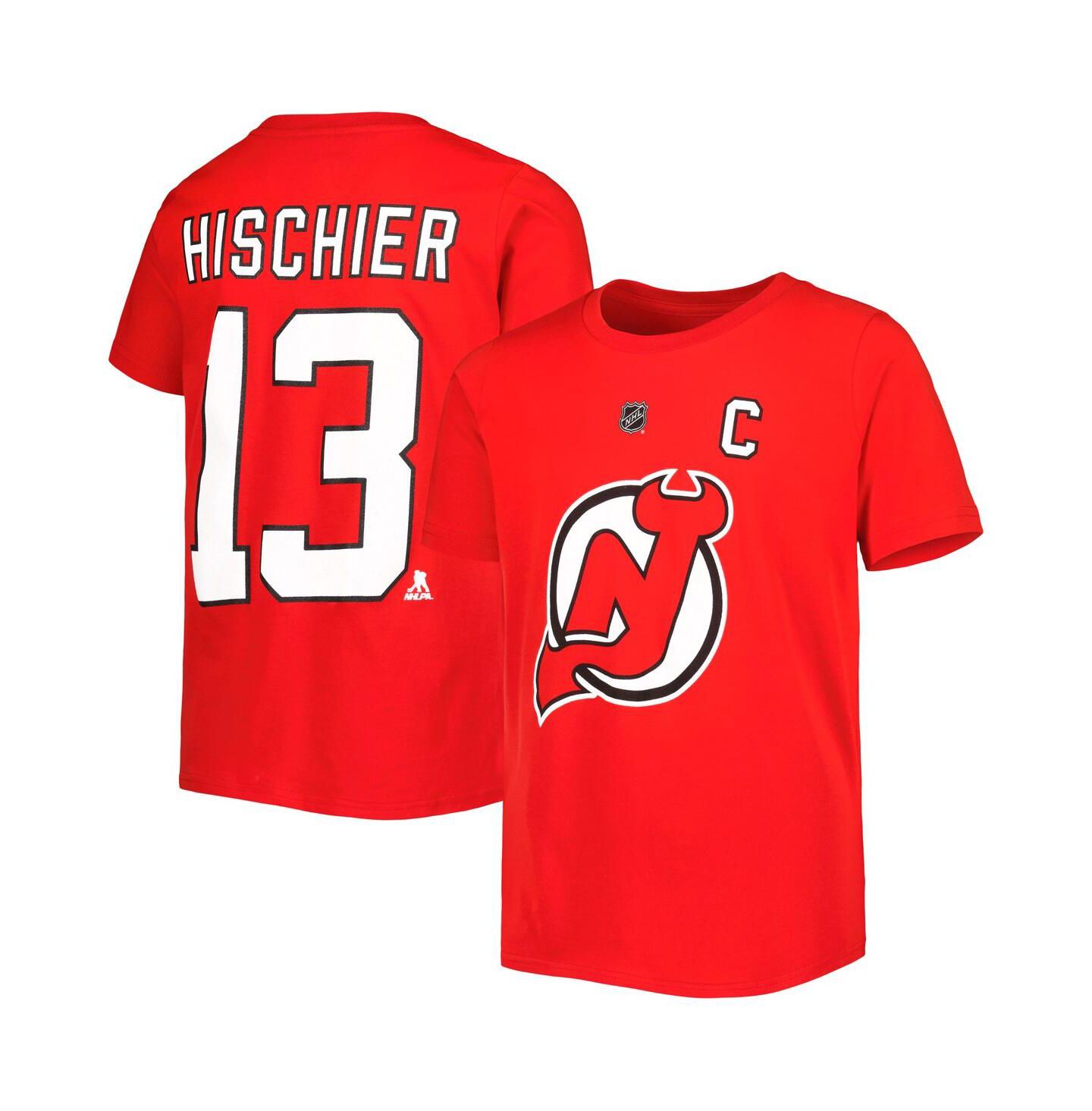 Футболка Outerstuff Nico Hischier Red New Jersey Devils Player Name and Number для мальчиков — фото 1