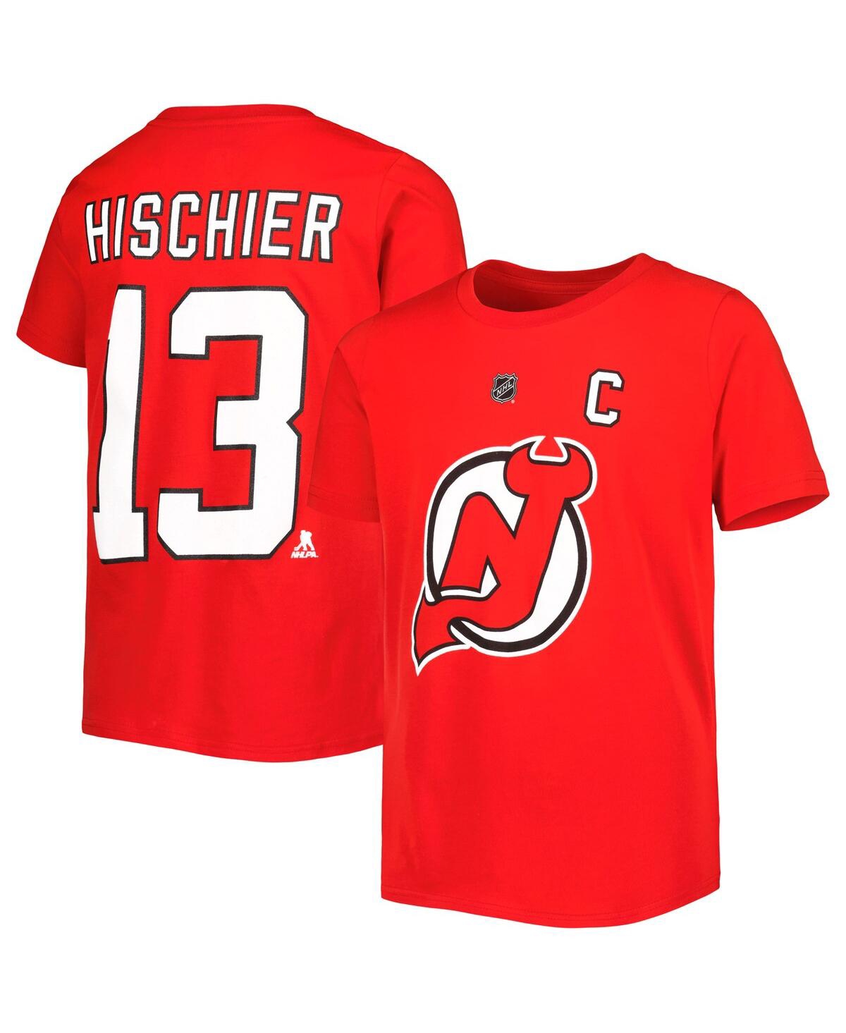 Outerstuff Kids' Big Boys Nico Hischier Red New Jersey Devils Player Name And Number T-shirt