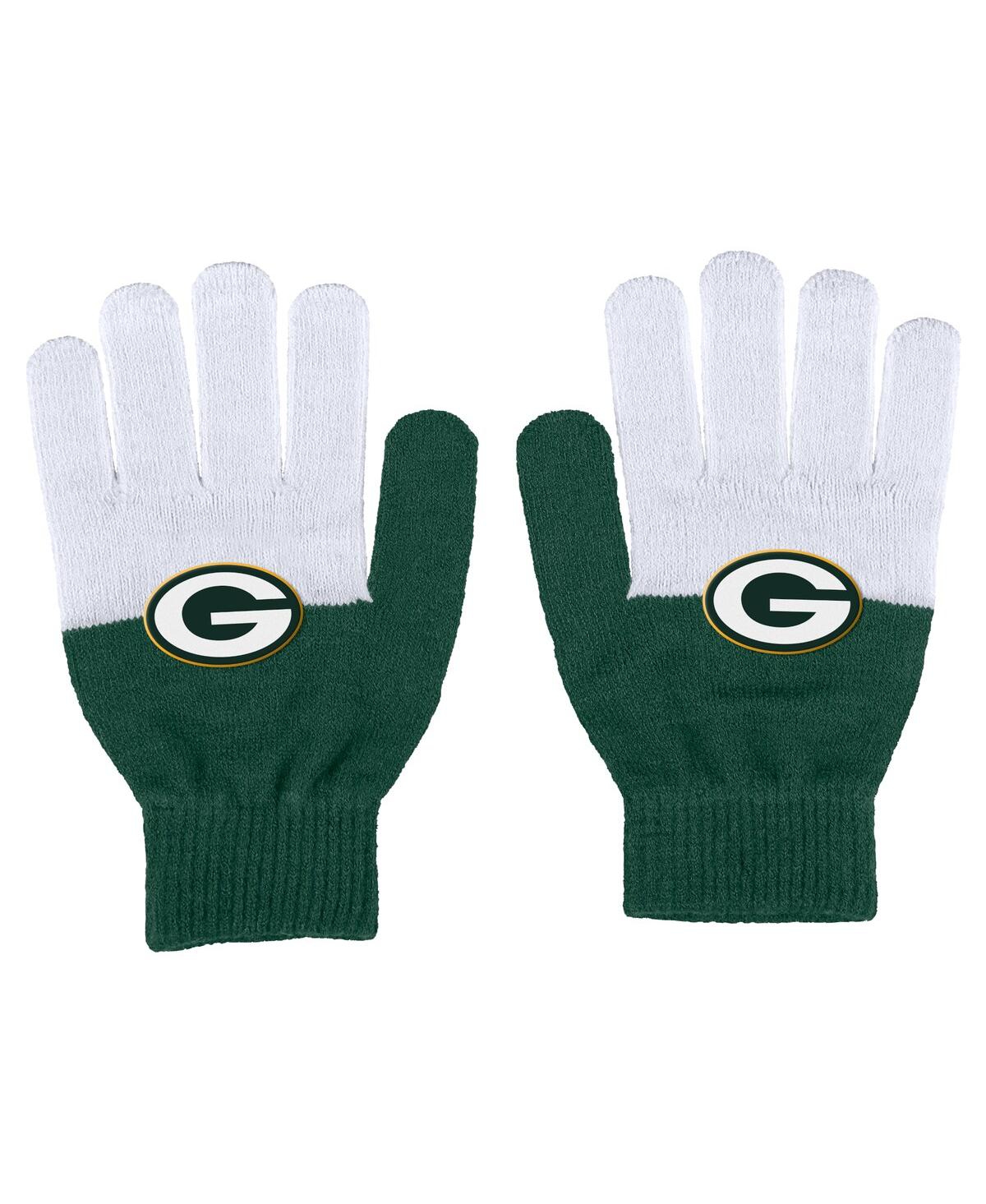 Wear By Erin Andrews Women's  Green Bay Packers Color-block Gloves In Green,white