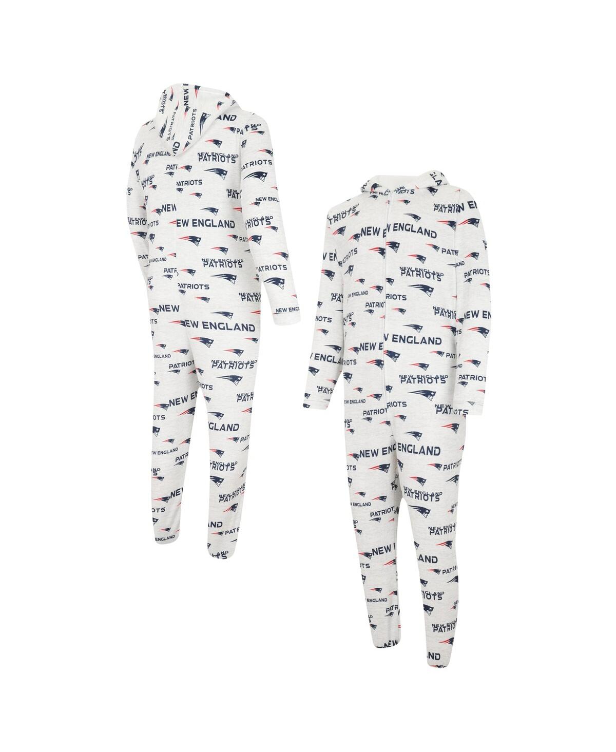 Men's Concepts Sport White New England Patriots Allover Print Docket Union Full-Zip Hooded Pajama Suit - White