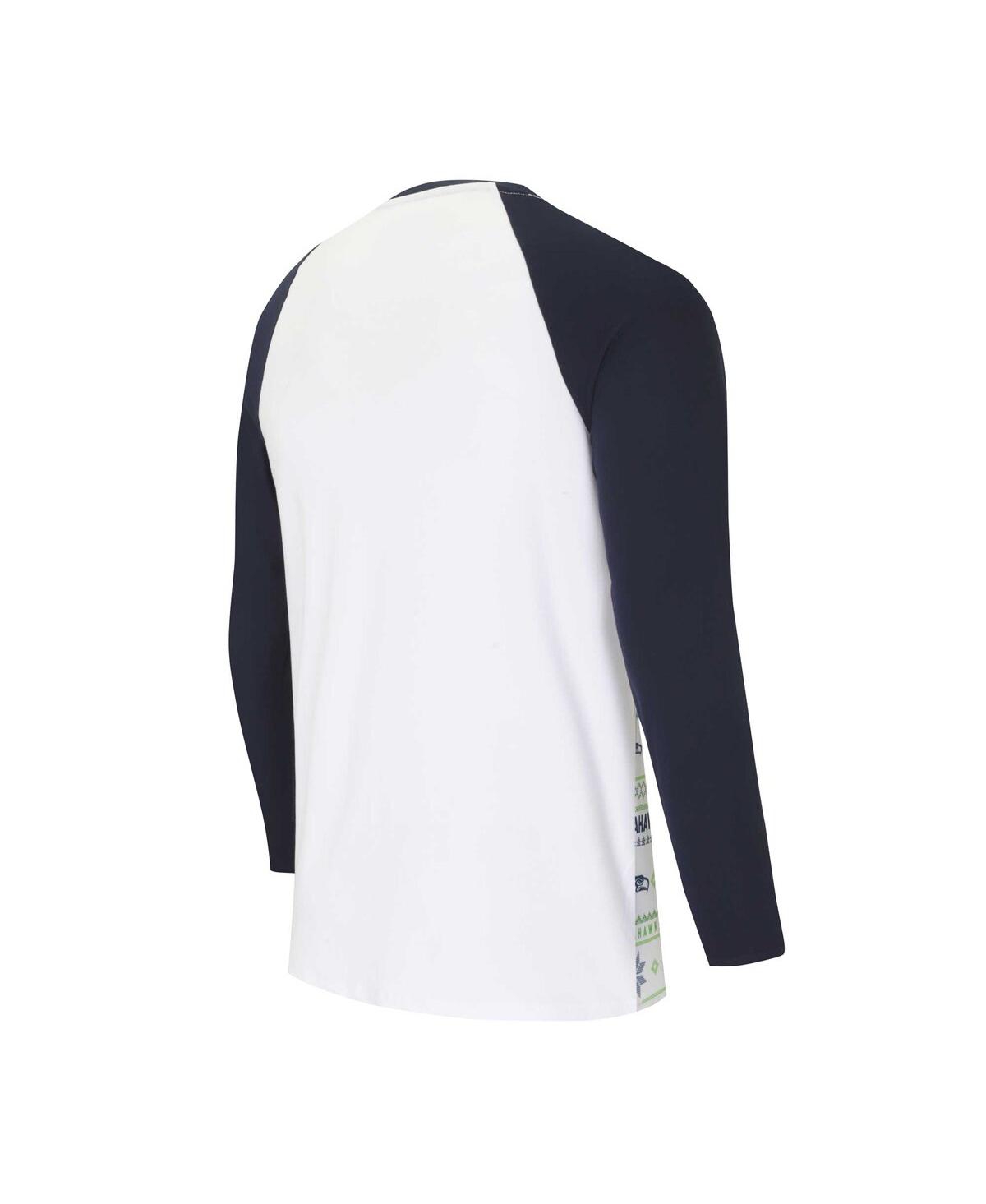Shop Concepts Sport Men's  White, Navy Seattle Seahawks Tinselâ Raglan Long Sleeve T-shirt And Pants Sleep In White,navy