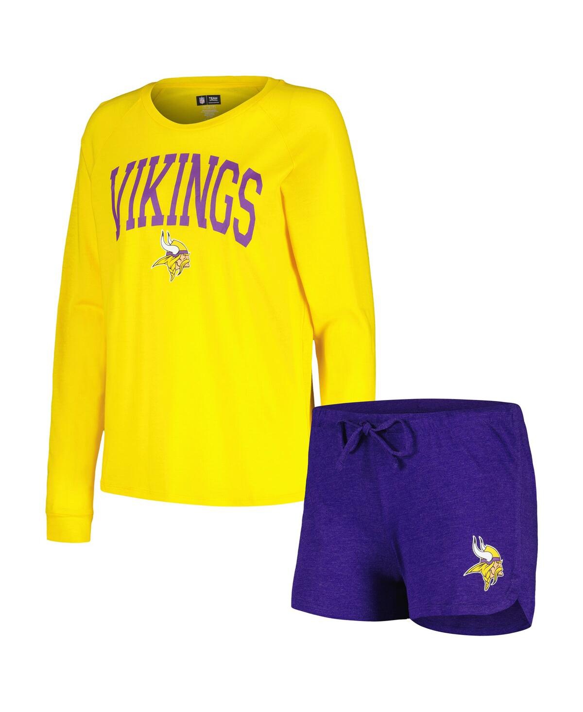 Women's Concepts Sport Purple, Gold Minnesota Vikings Raglan Long Sleeve T-shirt and Shorts Lounge Set - Purple, Gold