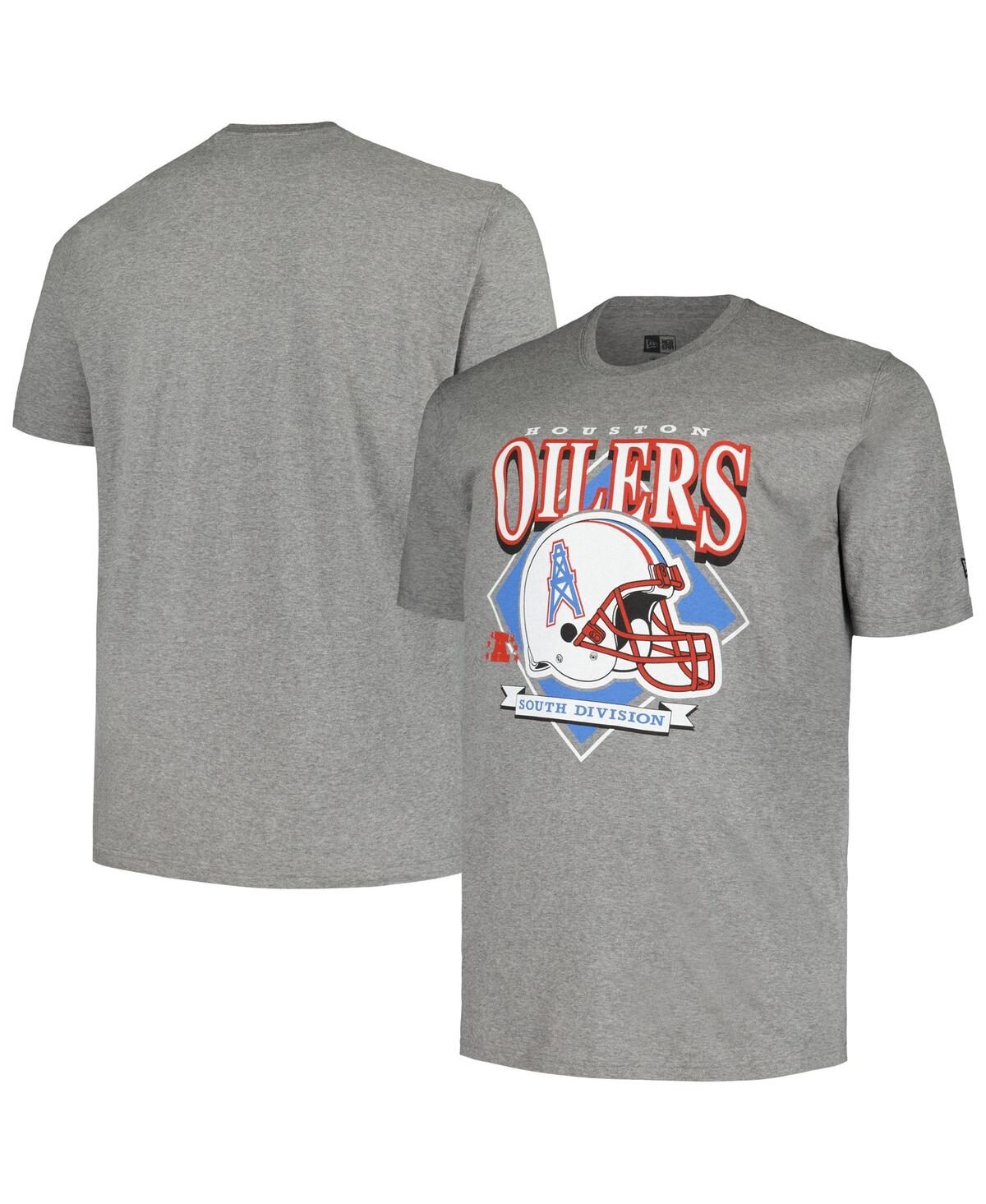 New Era Men's  Gray Houston Oilers Big And Tall Gridiron Classics Helmet Historic Mark T-shirt