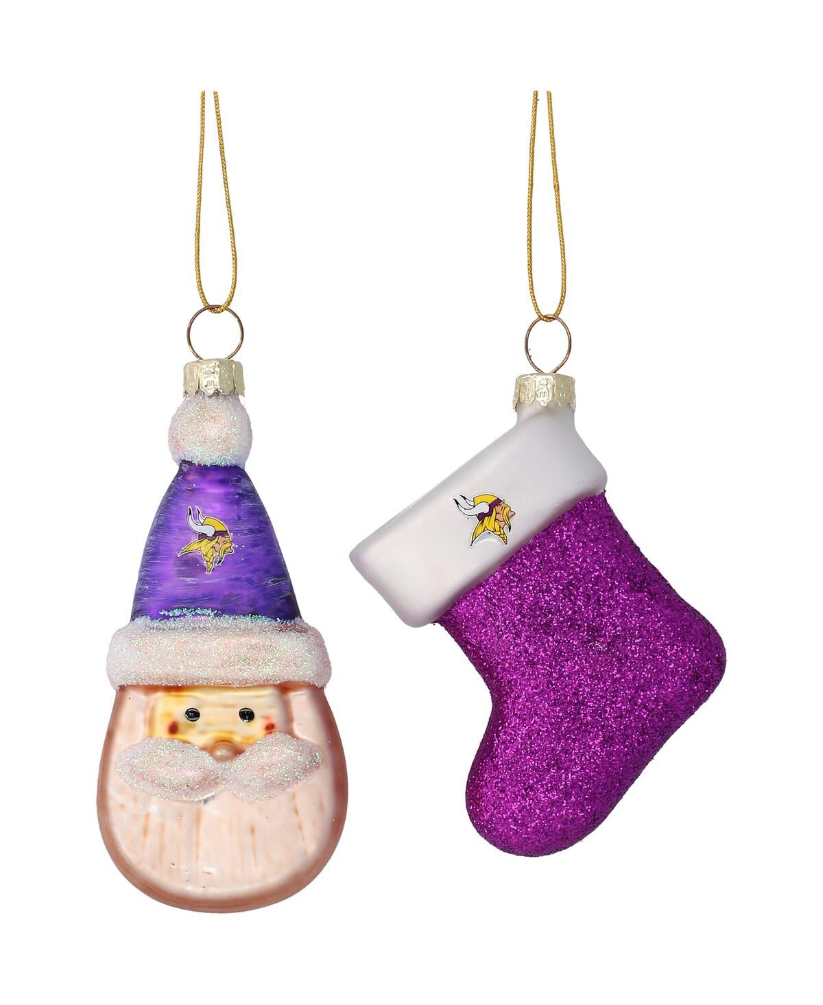 Memory Company Minnesota Vikings Two-pack Santa And Stocking Blown Glass Ornament Set In Multi