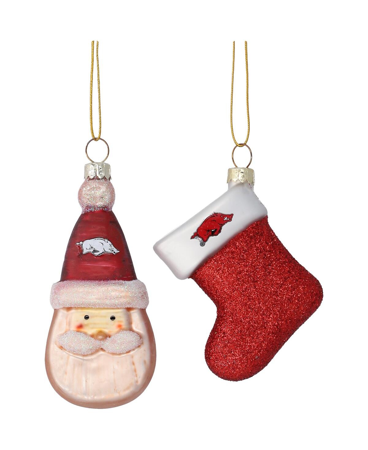 Memory Company Arkansas Razorbacks Two-pack Santa And Stocking Blown Glass Ornament Set In Multi