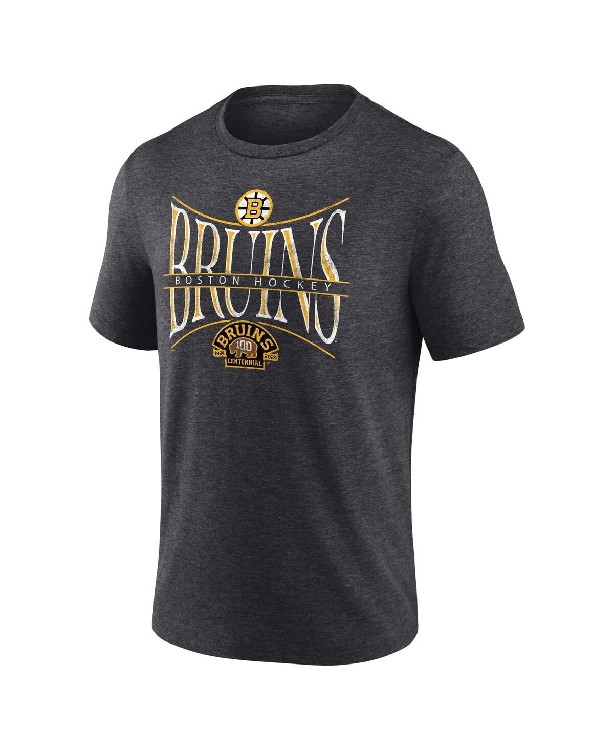Shop Fanatics Men's  Heather Charcoal Distressed Boston Bruins Centennial Hockey Tri-blend T-shirt