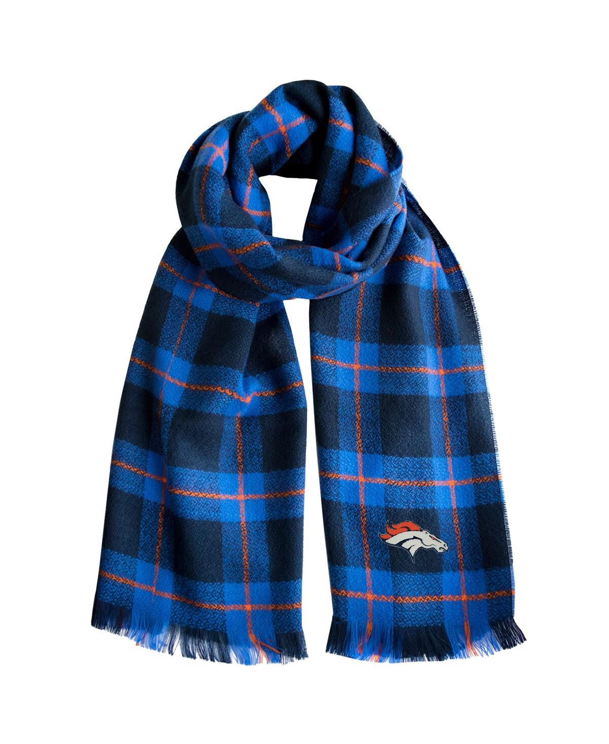 Little Earth Women's  Denver Broncos Plaid Blanket Scarf In Blue