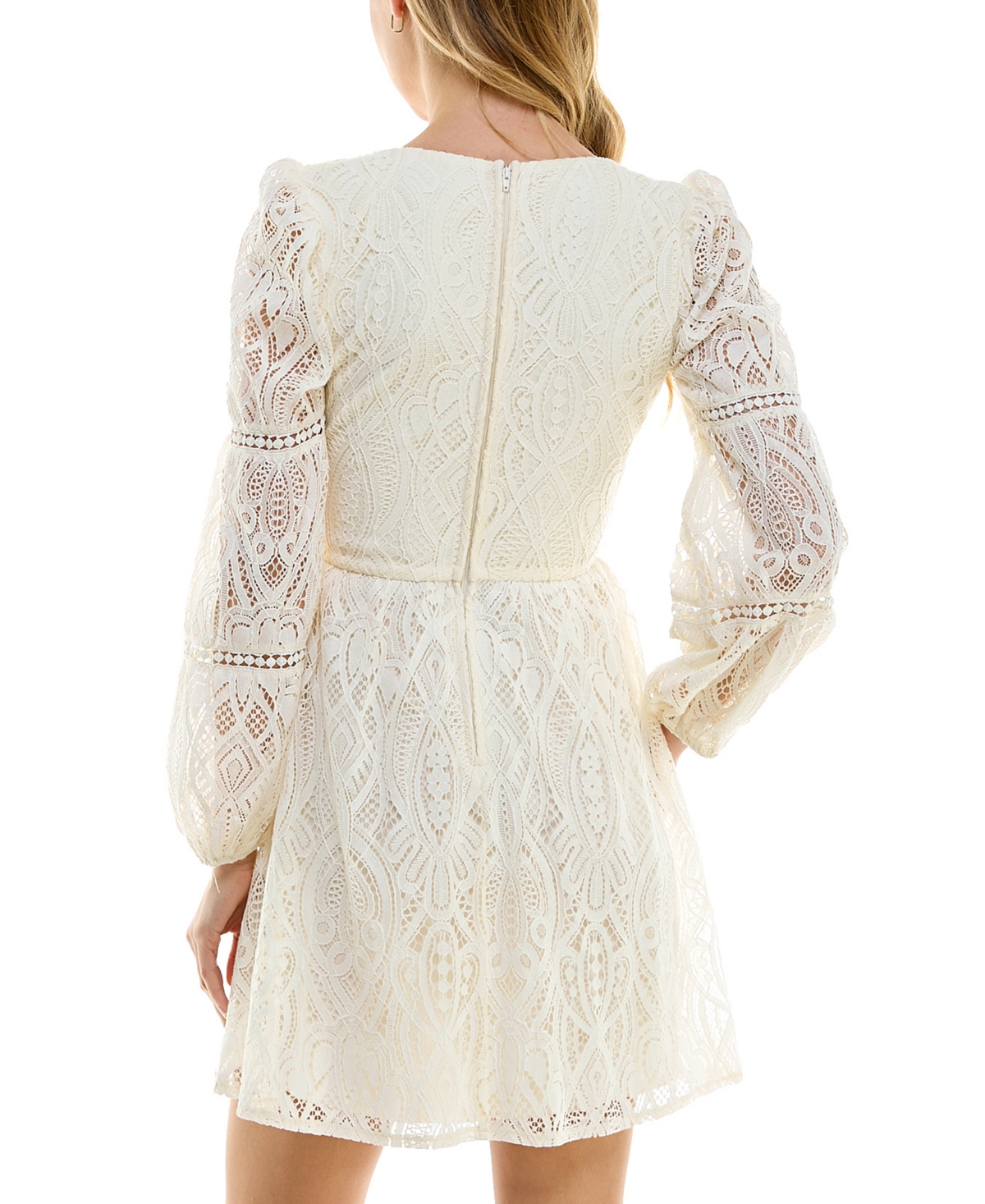 Shop City Studios Juniors' V-neck Crochet-lace Long-sleeve Dress In Cream