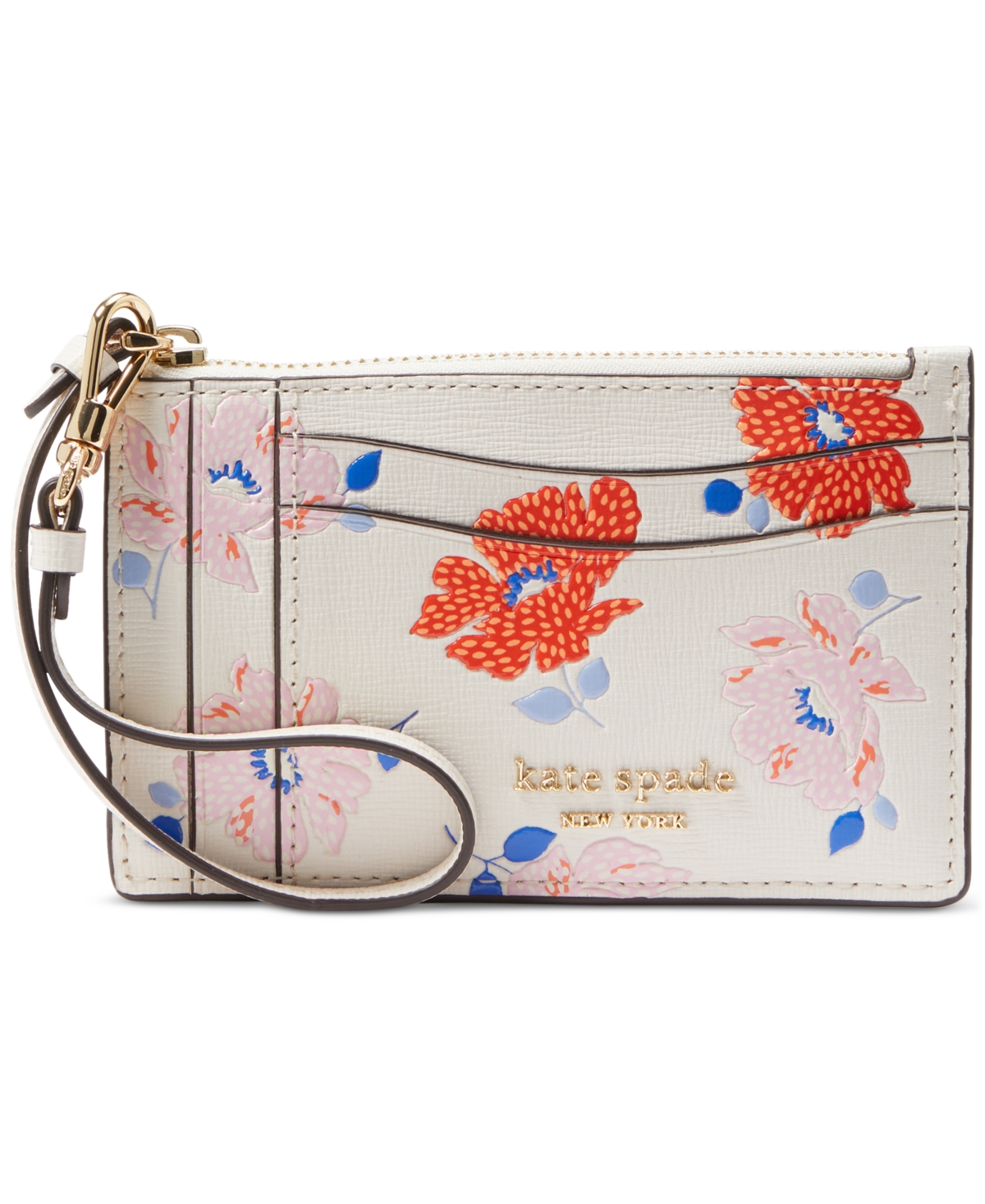 Morgan Dotty Floral Embossed Saffiano Leather Coin Card Case Wristlet - White Multi