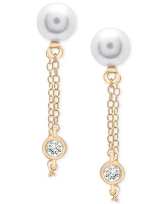 3-Pc. Set Cultured Freshwater Pearl (5mm) & White Topaz (x ct. t.w.) Stud, Chain, & Hoop Earrings in 14k Gold-Plated Sterling Silver