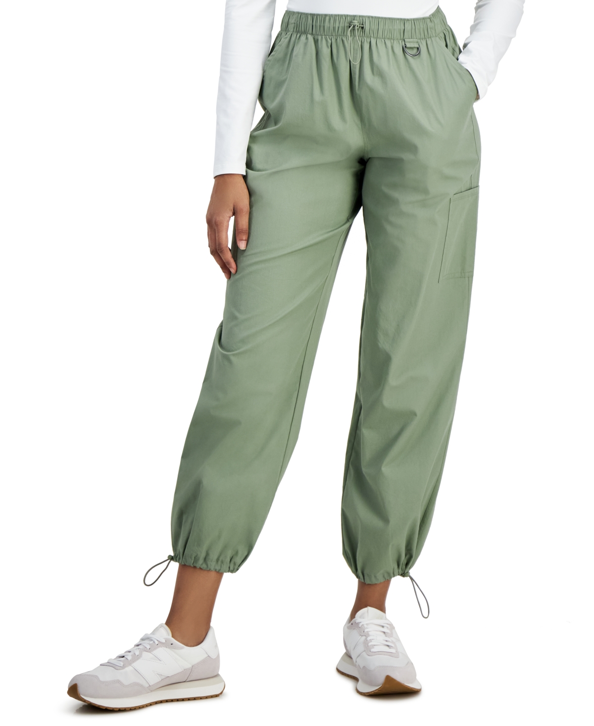 Hippie Rose Madden Girl Juniors Reversible Zip Front Puffer Vest Cotton Parachute Wide Leg Pants In Green