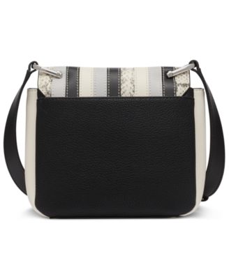 Clove Mixed Material Push-Lock Crossbody with Adjustable Strap