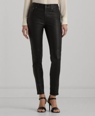 로렌 랄프로렌 Lauren Ralph Lauren Womens Skinny Leather Ankle Pants,Black