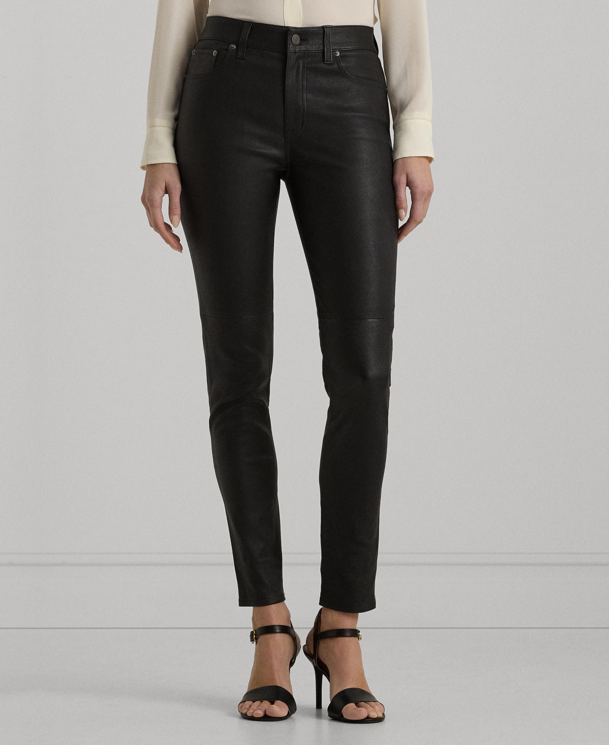 Shop Lauren Ralph Lauren Women's Skinny Leather Ankle Pants In Black