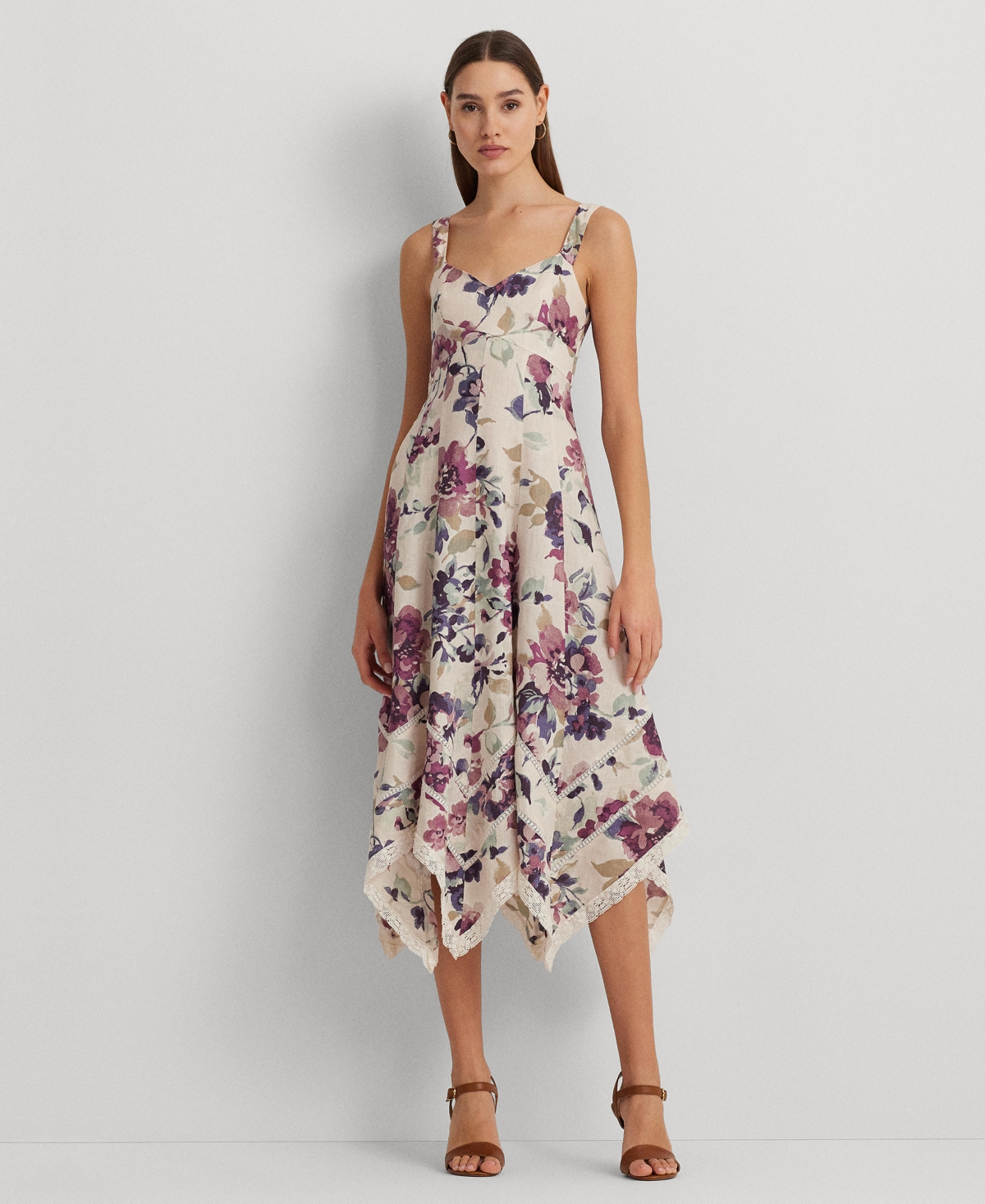 Shop Lauren Ralph Lauren Women's Floral Handkerchief-hem Dress In Cream Multi
