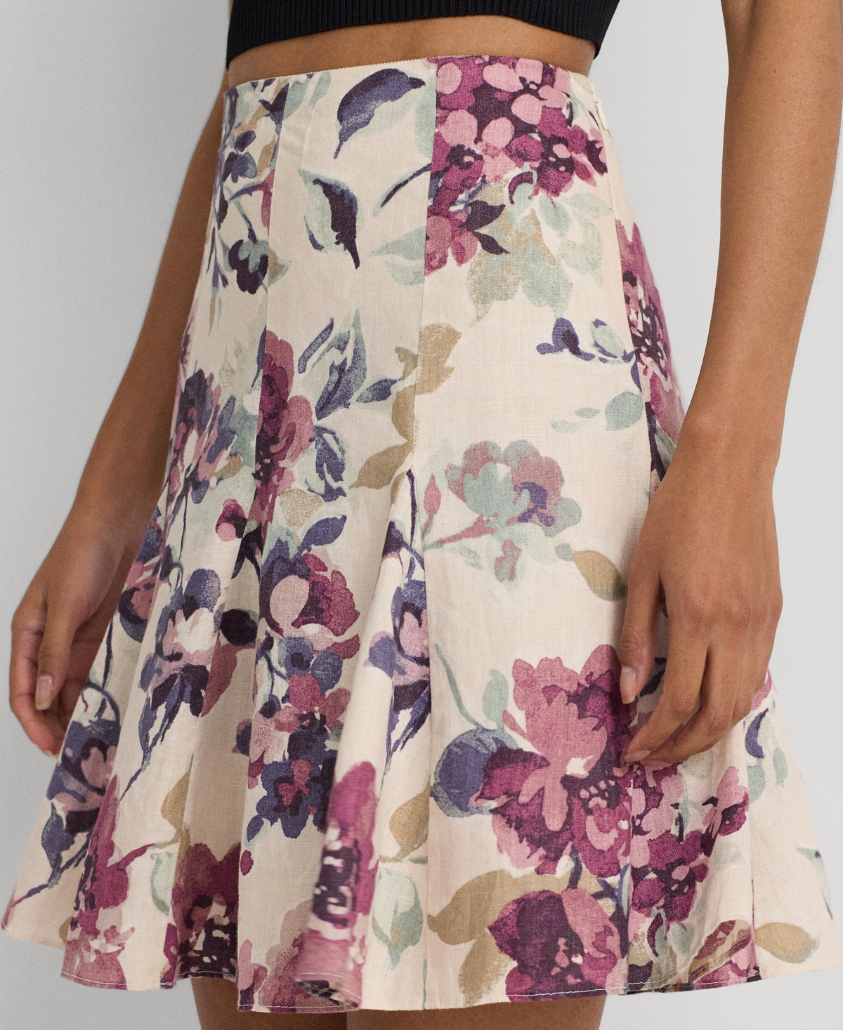 Shop Lauren Ralph Lauren Women's Floral Linen Miniskirt In Cream Multi