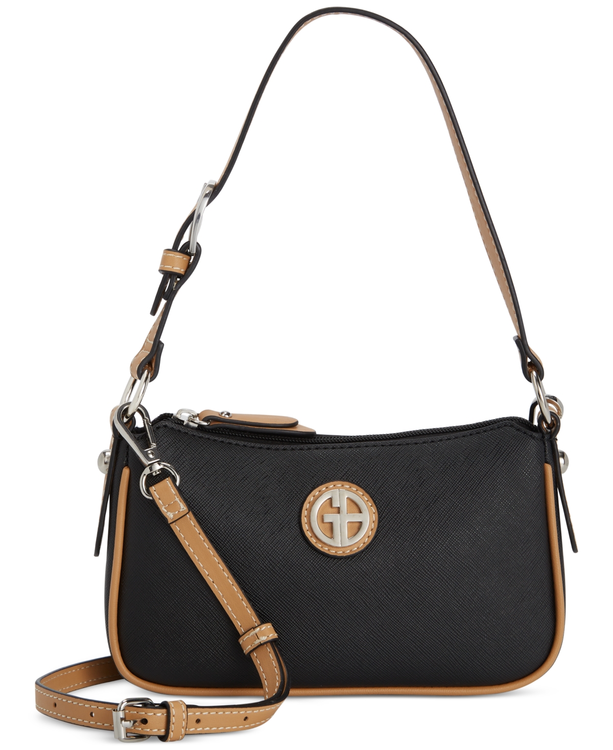 Shop Giani Bernini Saffiano Baguette Shoulder Bag, Created For Macy's In Black,vachetta