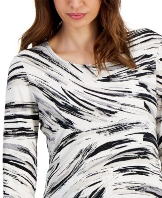売れ筋商品|||ジェイエムコレクション カットソー トップス レディース Women's Printed 3/4 Sleeve Jacquard Top, Created for Macy's Windswept JM Collection Women's Printed 3/4 Sleeve Jacquard Top
