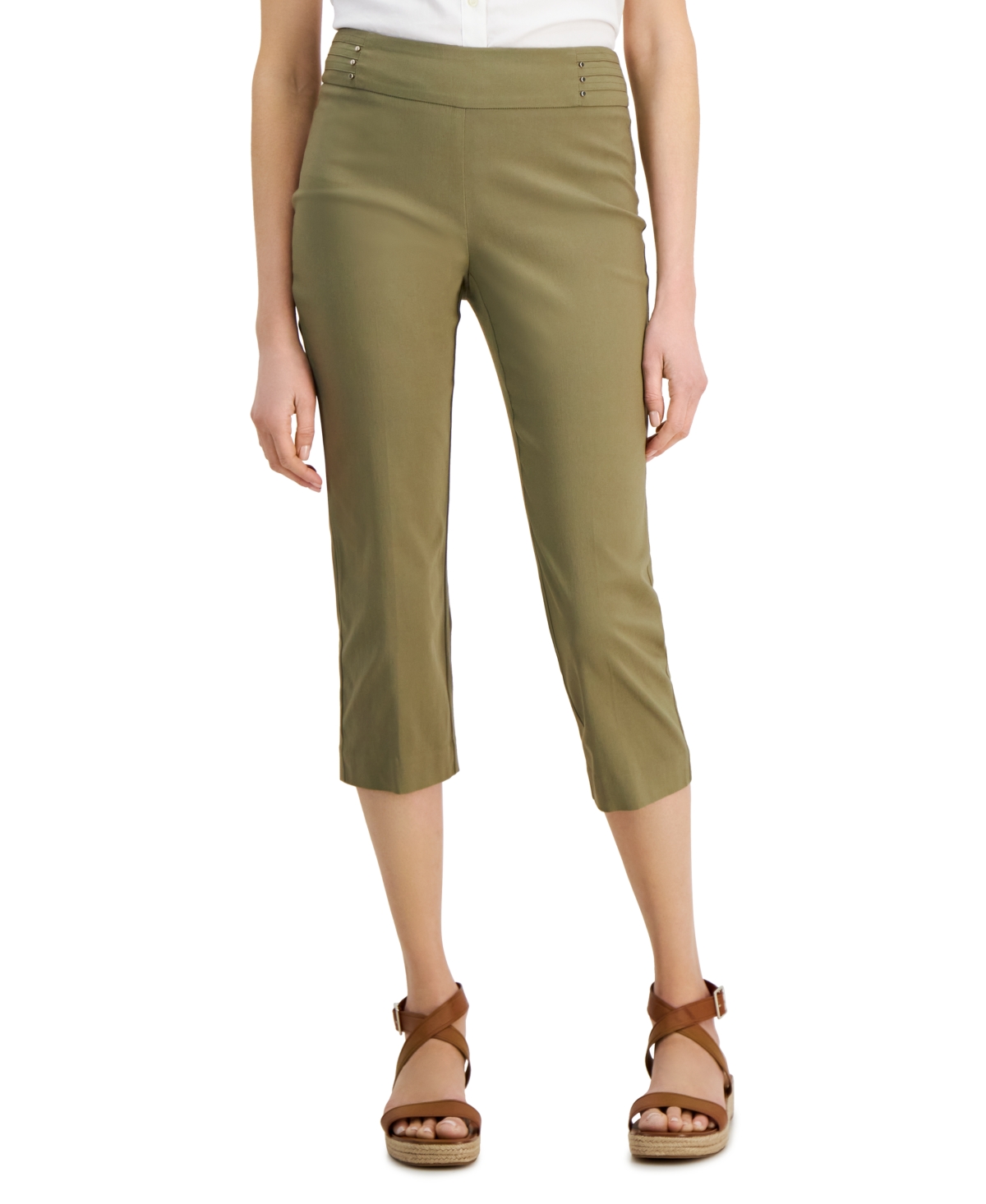 Shop Jm Collection Women's Pull On Slim-fit Cropped Pants, Created For Macy's In Army Green