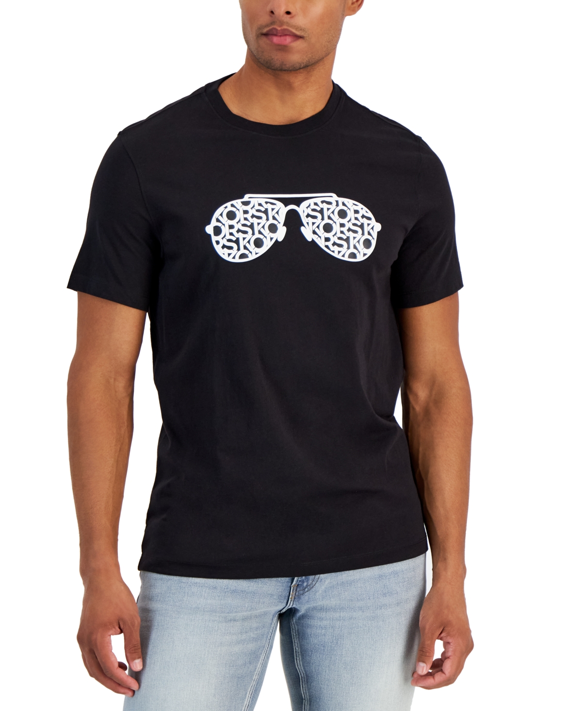 Men's Basketweave Aviator Glasses Graphic T-Shirt - Black