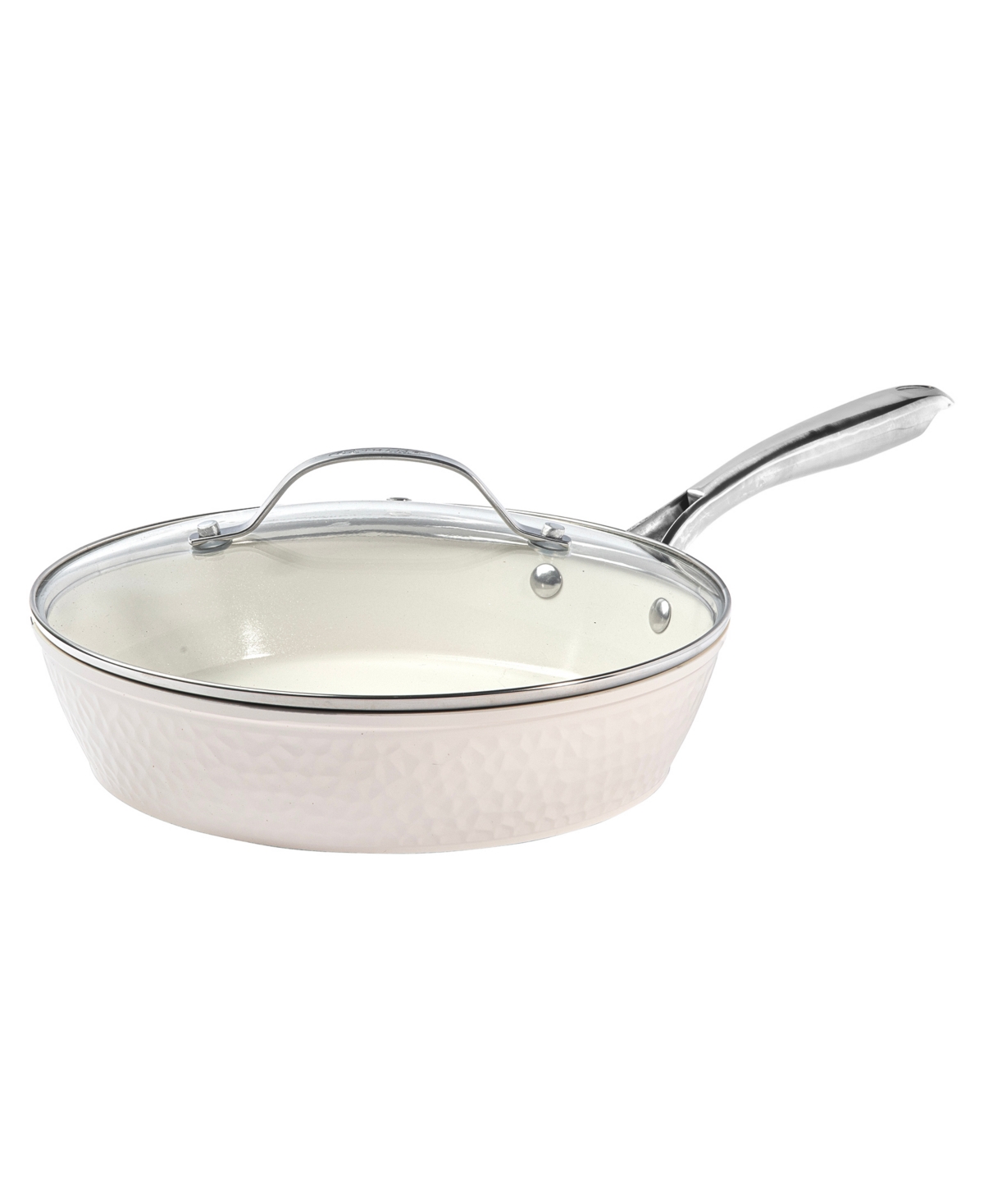 Shop Gotham Steel Hammered Ceramic Coating Non-stick 10" Frying Pan With Glass Lid In Cream