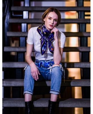 Double Sided Silk Scarf Of Amazon Rainforest Journey in Blue