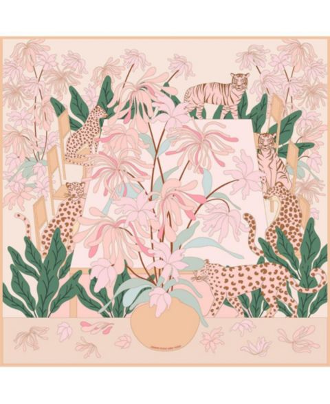 Женский шарф Jessie Zhao New York Double Sided Silk Scarf Of Jungle Gathering, цвет: Персиковый / Розовый