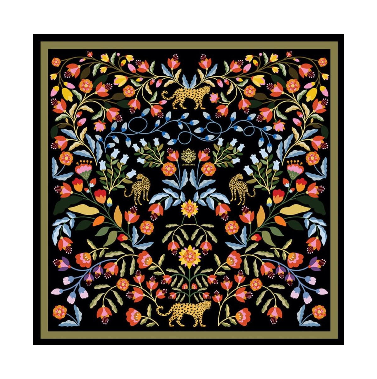 Double Sided Silk Scarf of Night Imagination - Black and gold