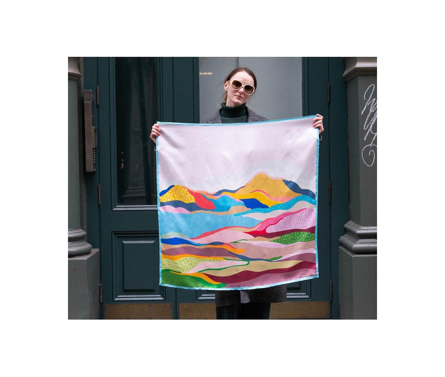 Женский шарф Jessie Zhao New York Double Sided Silk Scarf of Ocean Breeze, цвет: Синий / Зелёный — фото 2