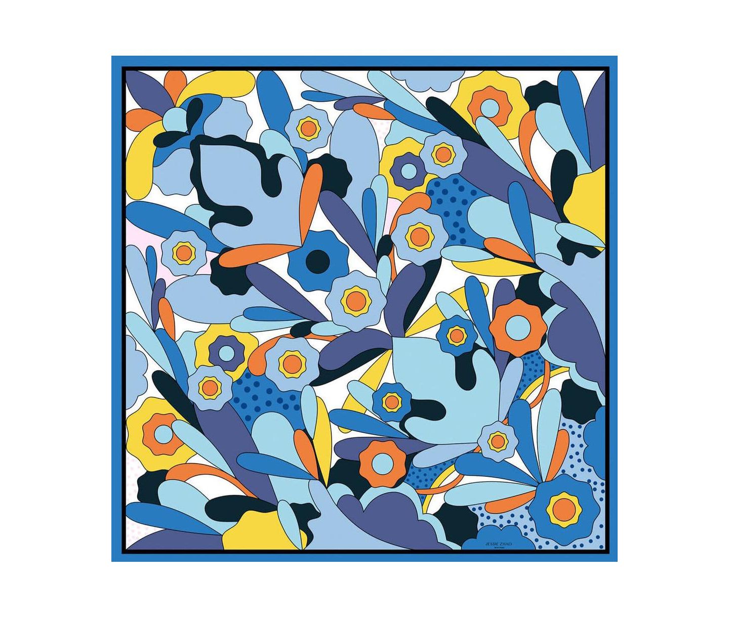 Женский шарф Jessie Zhao New York Silk Bandana Scarf Of Ocean Imagination, цвет: Синий / Жёлтый — фото 1