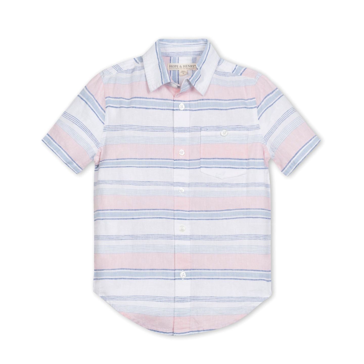 Рубашка Hope & Henry Linen Short Sleeve Button Down Shirt для мальчиков-малышей, цвет: Полосатый — фото 1