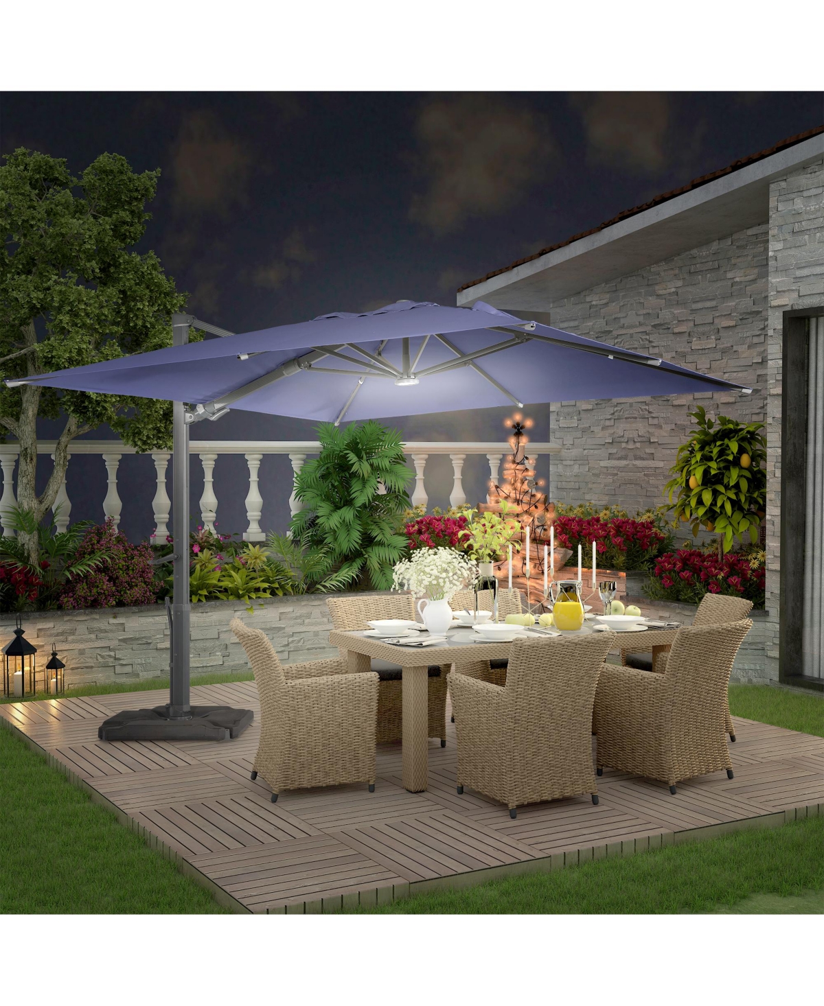 Mondawe 10ft Square Cantilever Solar Led Umbrella with Included Base Stand for Outdoor Sun Shade