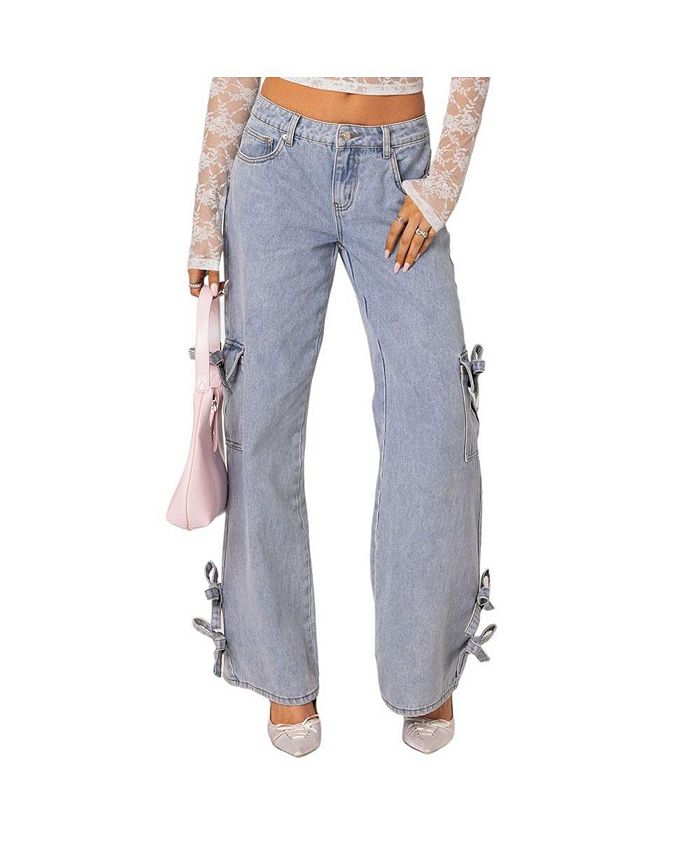 Edikted Women's Bows 4 Days low rise baggy jeans - Macy's