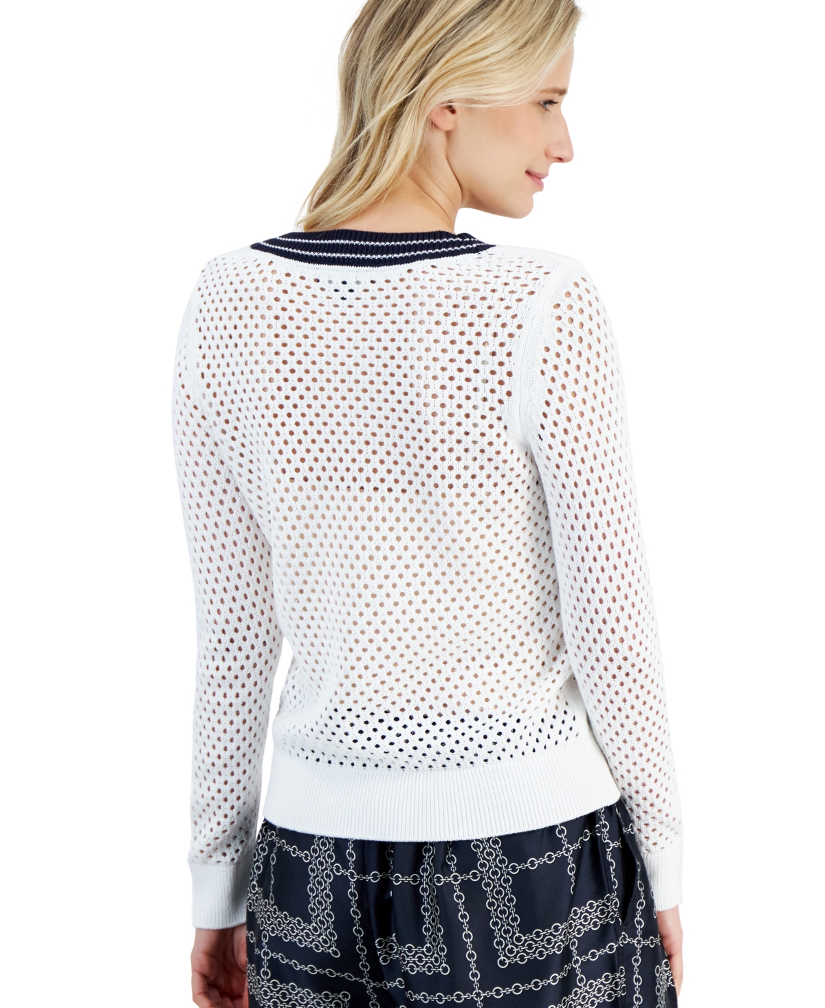 Shop Nautica Women's Cotton Mixed-stitch V-neck Sweater In Natural