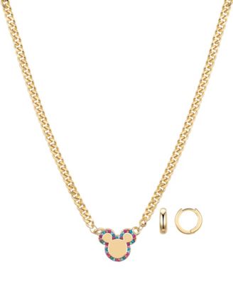 Multi Color Crystal Mickey Mouse Necklace and Hoop Earring Set