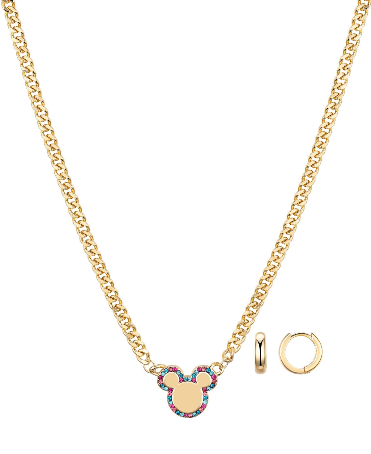 Disney Multi Color Crystal Mickey Mouse Necklace And Hoop Earring Set In Gold