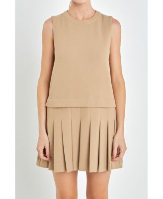 english factory sleeveless pleated mini dress The Clara Pleated A-line Knit Stripe Mini Dress NAVY/WHITE / S