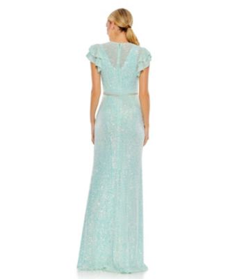 Women's Ieena Sequined High Neck Flutter Sleeve Gown