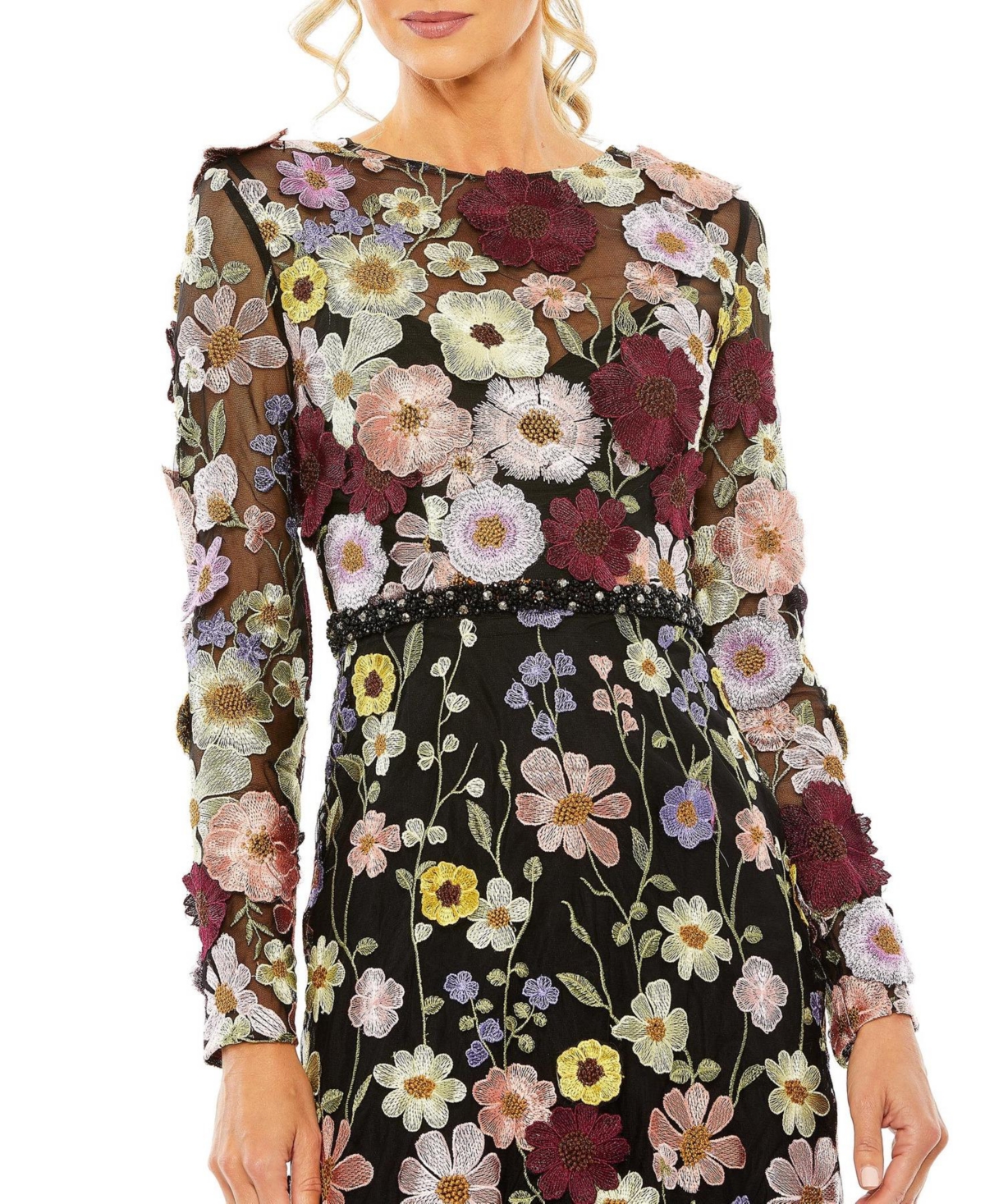 Women's High Neck Floral Embellished A-Line Dress