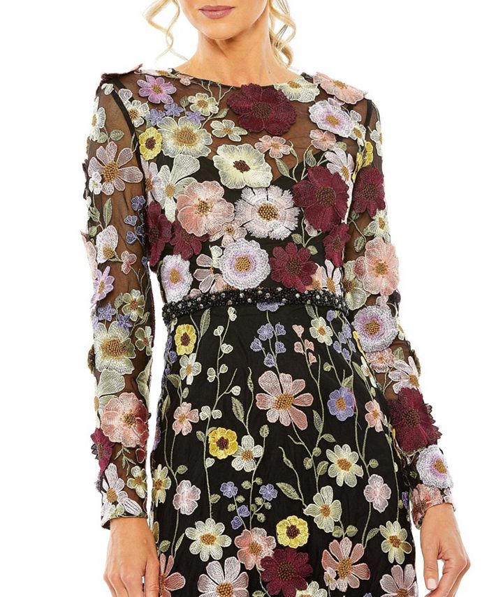 Mac Duggal Women's High Neck Floral Embellished A-Line Dress - Macy's