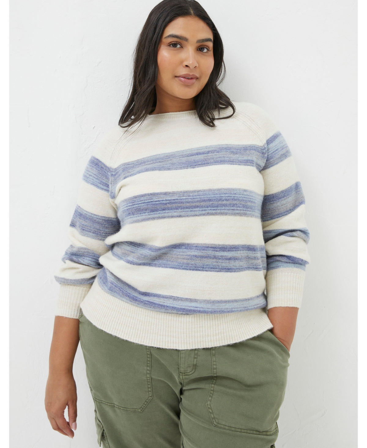 Fat Face Women's Plus Size Denim Ombre Stripe Sweater - Blue