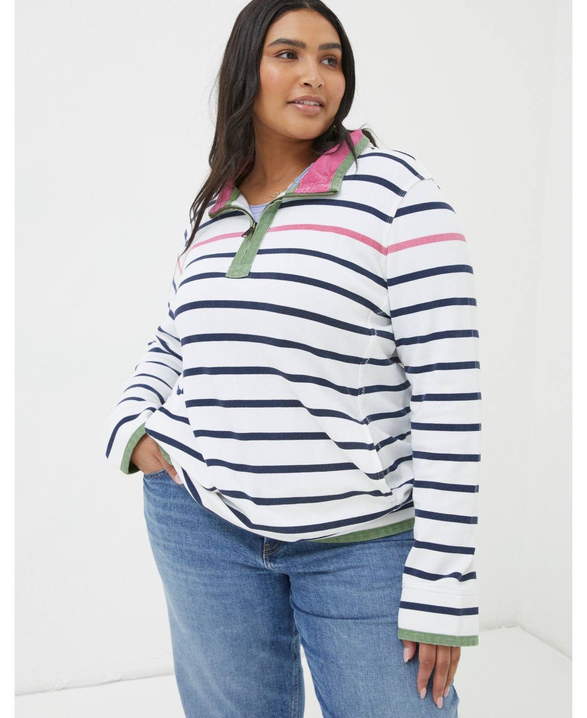 Fat Face Women's Plus Size Airlie Breton Stripe Sweatshirt - Ivory