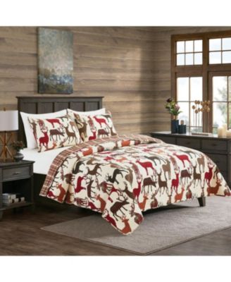 Colton Deer Brown Tan Cabin Lodge King 3 Piece Quilt Set