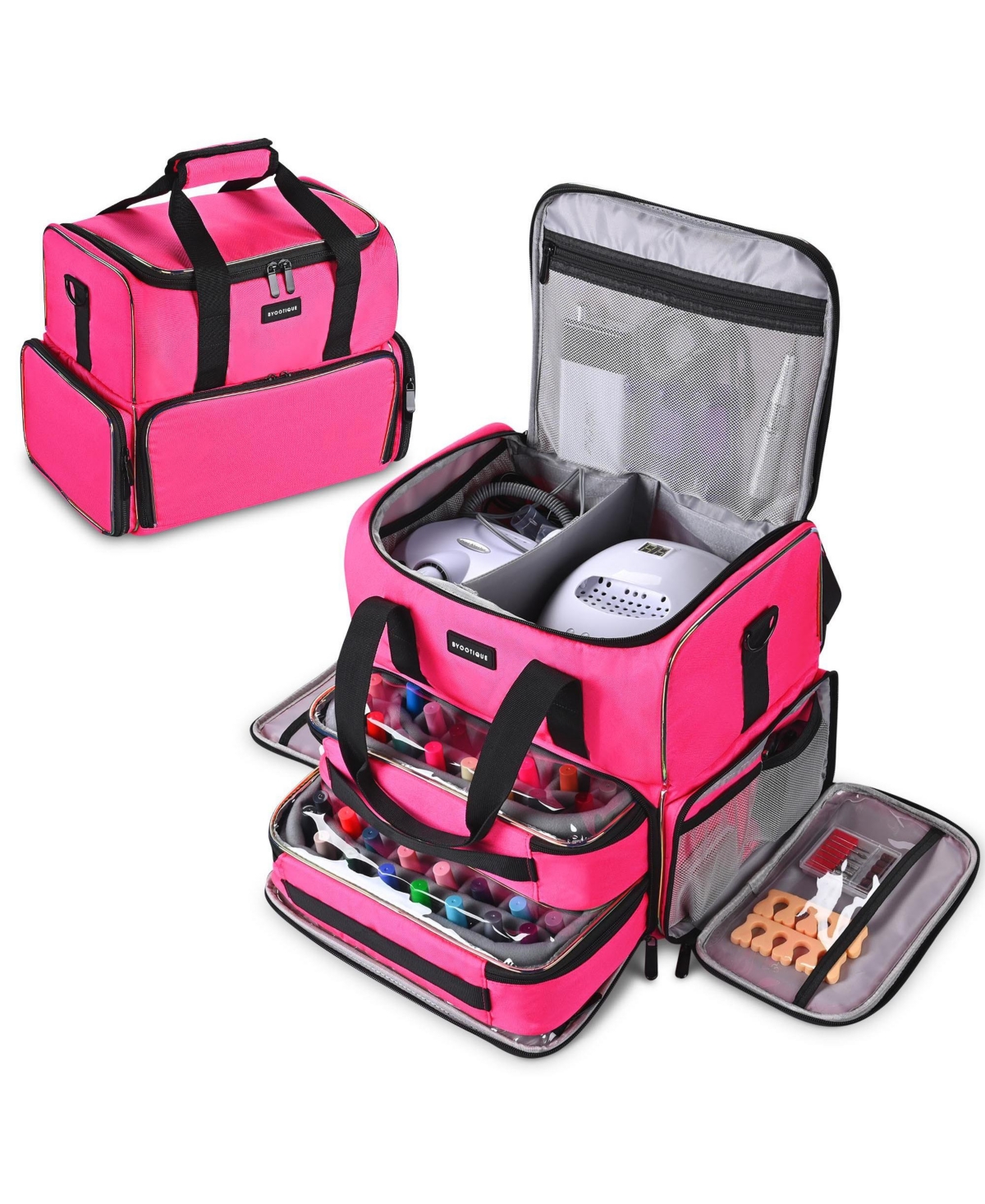Double Layer Nail Polish Carrying Case Nail Organizer With 2 Removable Transparent Bags For Manicurists Nail Technicians Makeup Artists, Bri