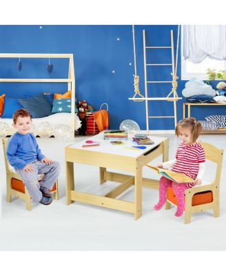 Kids Table Chairs Set With Storage Boxes Blackboard Whiteboard Drawing