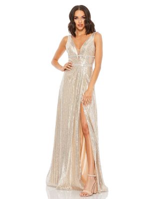 Women's Metallic Sequined Plunge Neck Gown - Macy's