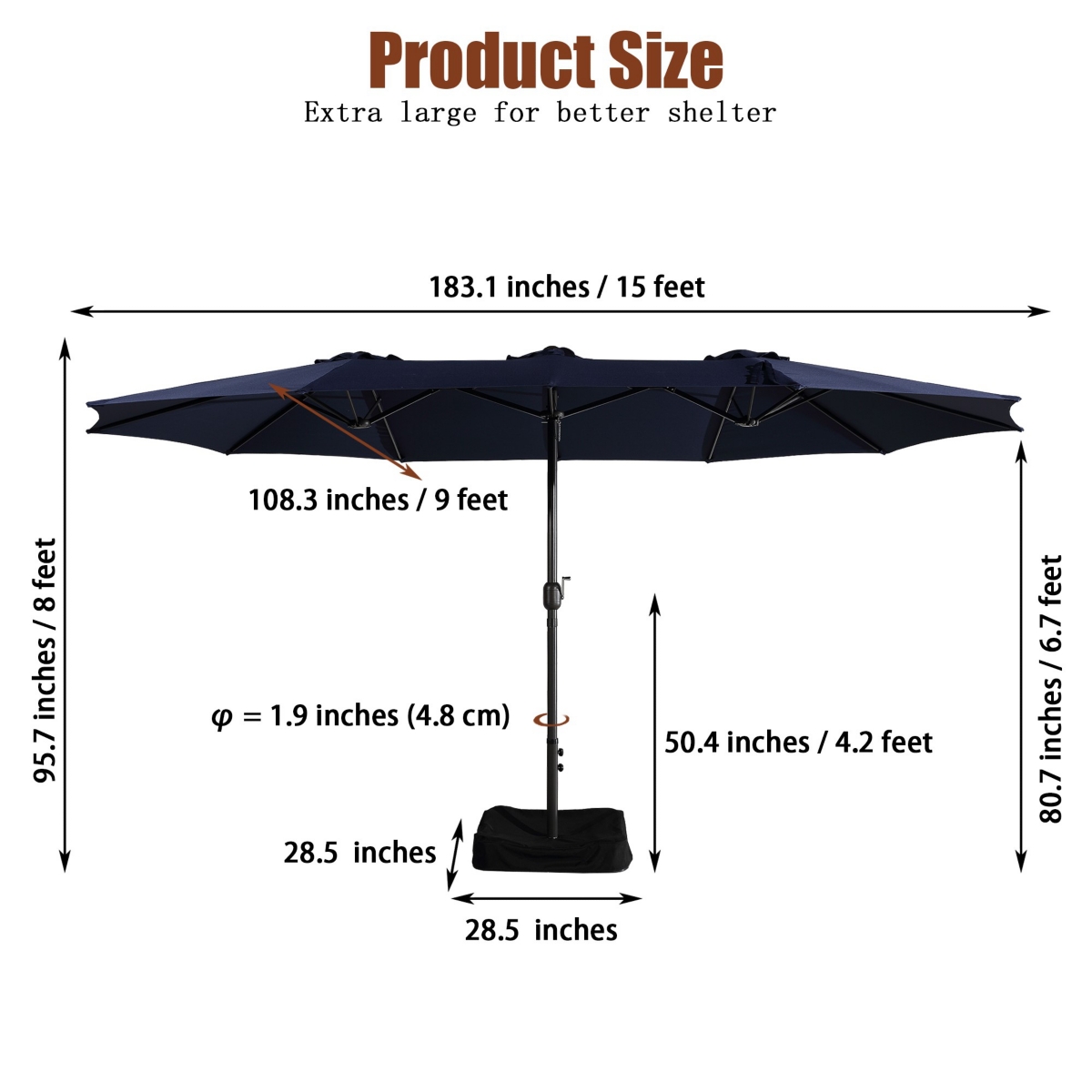 Mondawe ft Double Sided Twin Outdoor Patio Market Umbrella for Balcony