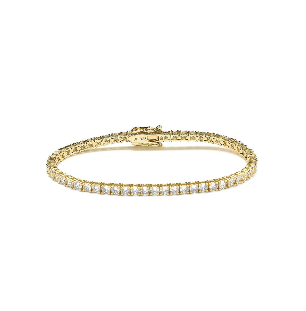 Suzy Levian Sterling Silver Cubic Zirconia Thin Tennis Bracelet - Gold